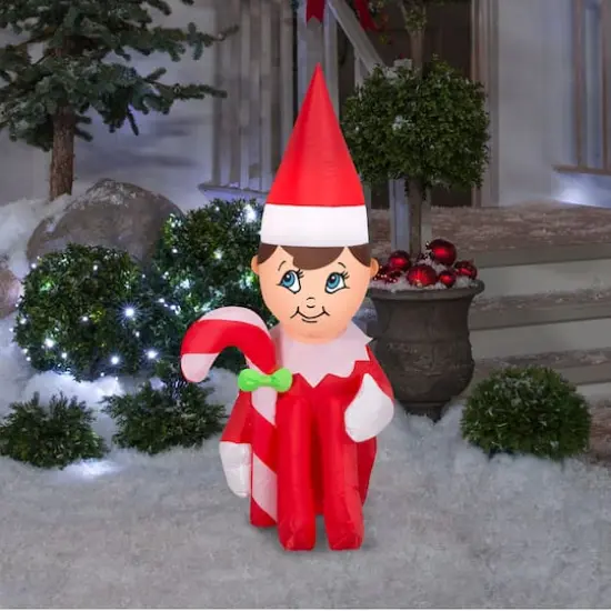 3.5ft. Airblown&reg; Inflatable Christmas Elf on the Shelf Hugging Candy Cane {4}