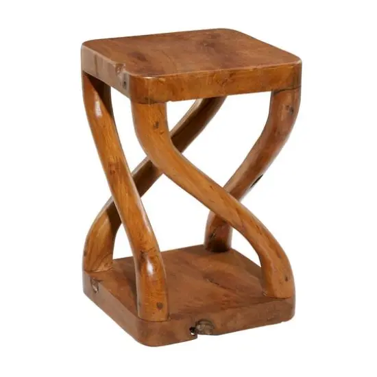 20" Brown Teak Wood Contemporary Stool {1}