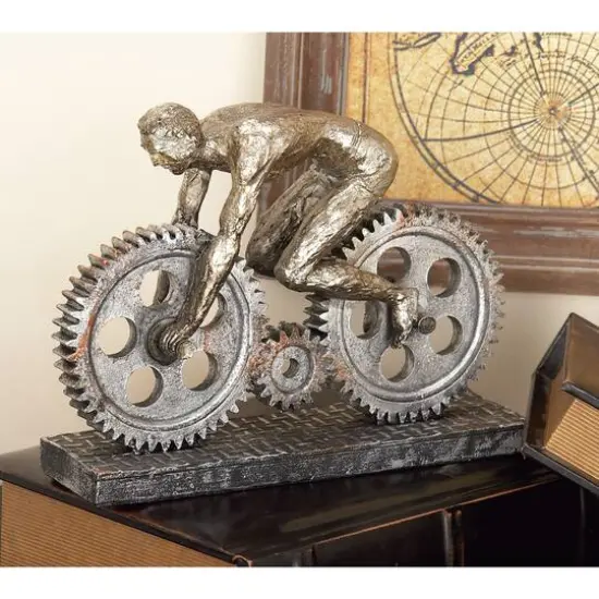 10" Silver Polystone Industrial BicycleSculpture {14}