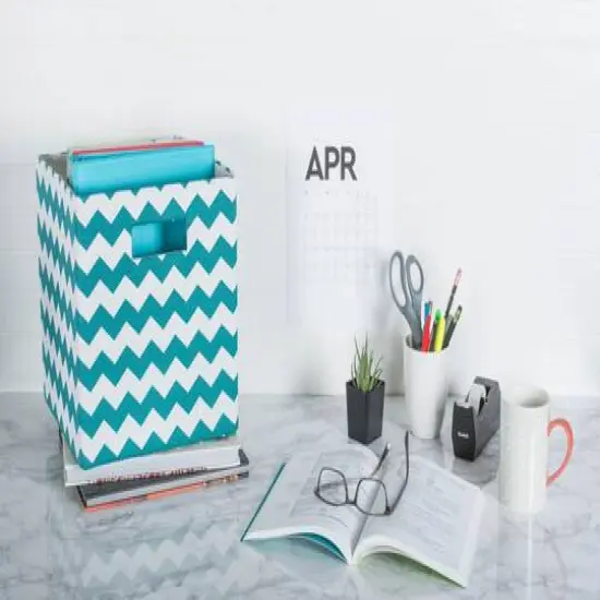 DII&reg; 11" Chevron Stripes Polyester Storage Cube Teal {8}