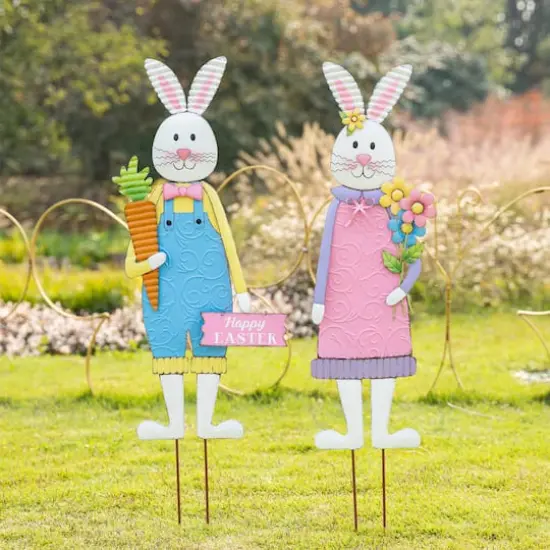 Glitzhome&reg; Easter Bunny Boy and Girl Metal D&eacute;cor, 2ct. {3}