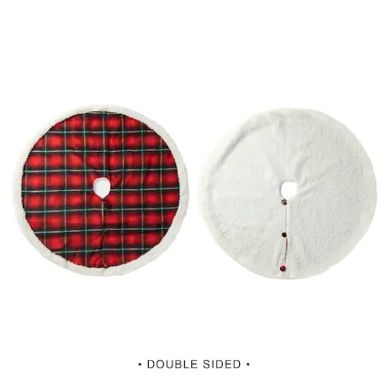 Glitzhome&reg; 48" Red & Black Plaid Reversible Sherpa/Flannel Christmas Tree Skirt {7}