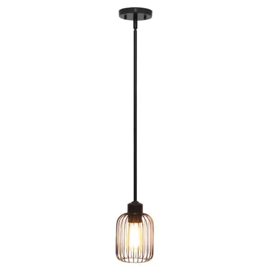 Lalia Home Ironhouse 7" Black 1-Light Metal Caged Mini Pendant {3}