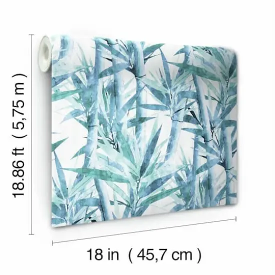 RoomMates Lucky Bamboo Peel & Stick Wallpaper Blue/White {9}