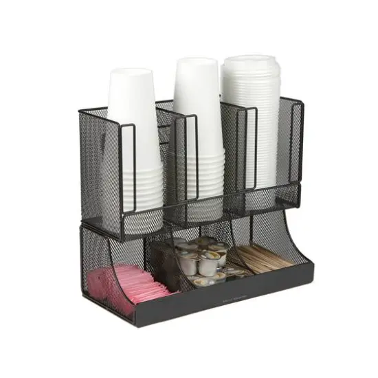 Mind Reader Black Metal Mesh 6 Compartment Upright Breakroom Coffee Condiment and Cup Storage Organizer {7}