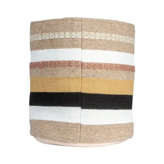 Hello Honey&reg; 16" White, Brown & Pink Striped Round Woven Fabric Basket {4}