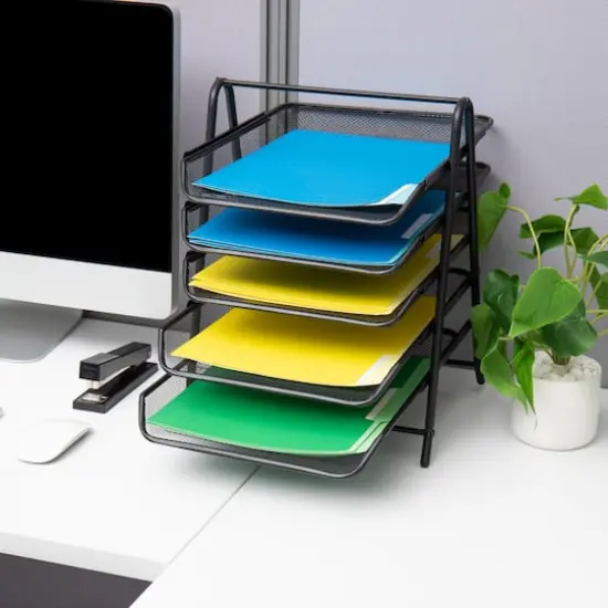 Mind Reader Network Collection Mesh Black 5-Tier Paper & File Desktop Organizer with File Folders {7}