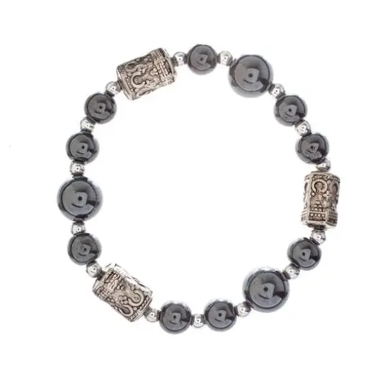 John Bead Hematite Black Natural Stone Stretch Bracelet Black No 74 {5}