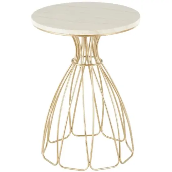 21.5" Gold Metal Flower Inspired Accent Table with Cream Marble Tabletop {1}