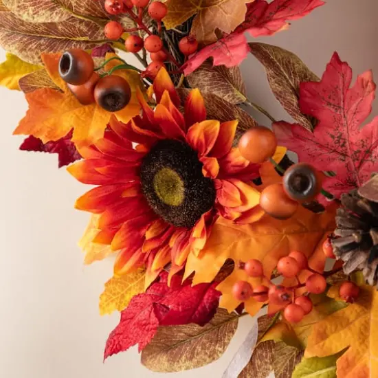Glitzhome&reg; 24" Fall Sunflower, Pinecone and Berry Wreath {6}