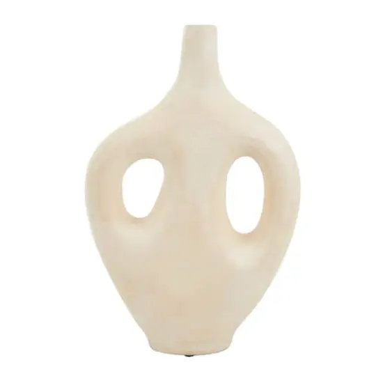 17" Beige Paper Mache Abstract Double Handle Vase {5}