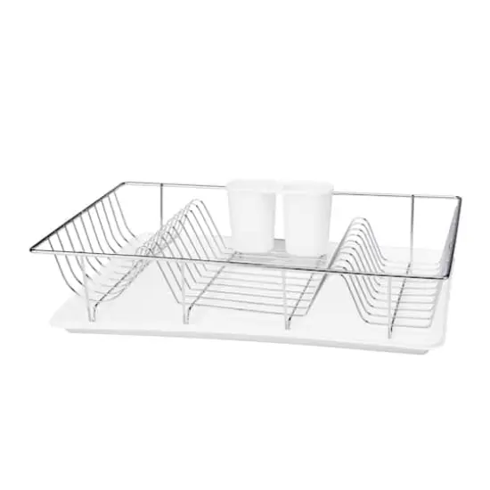 Kitchen Details White 3-Piece Chrome Dish Rack with Tray {1}