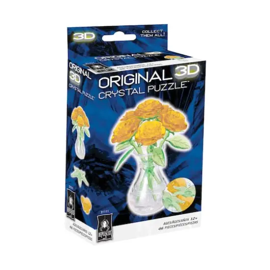 3D Crystal Puzzle - Roses in a Vase (Yellow): 46 Pcs {3}