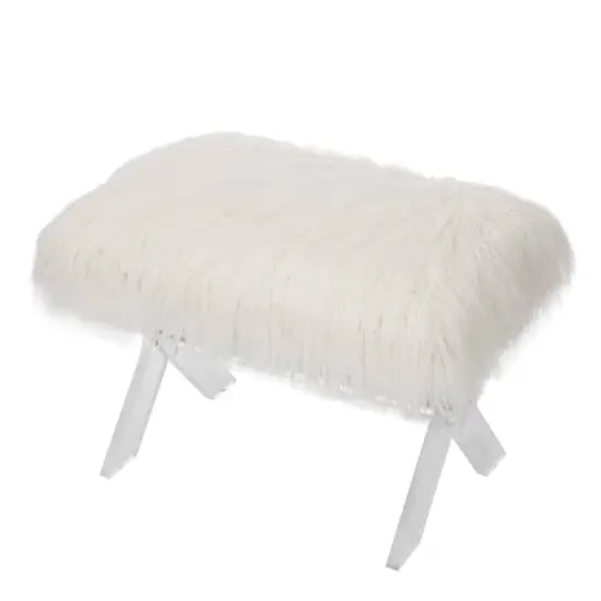 Glitzhome&reg; 25.5" White Faux Fur Acrylic Bench {6}