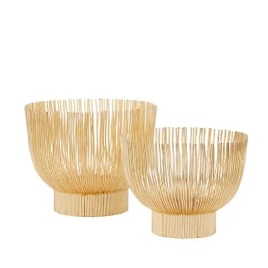 Set of 2" Gold Iron Contemporary Decorative Bowl, 11" x 14" x 14" {3}