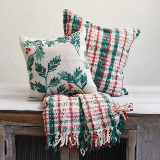 Hello Honey&reg; 20" Red & Green Plaid Woven Throw Pillow {3}