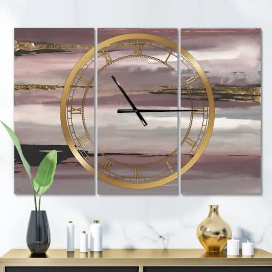 Designart 'Purple Glam Storm Ii Modern Multipanel Wall Clock {3}