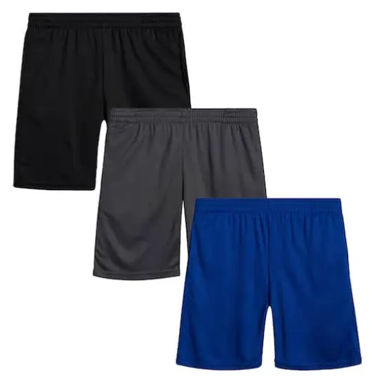 Galaxy by Harvic Boys Active Mesh Basketball Shorts 3 Pack Black/Charcoal/Royal Blue {1}