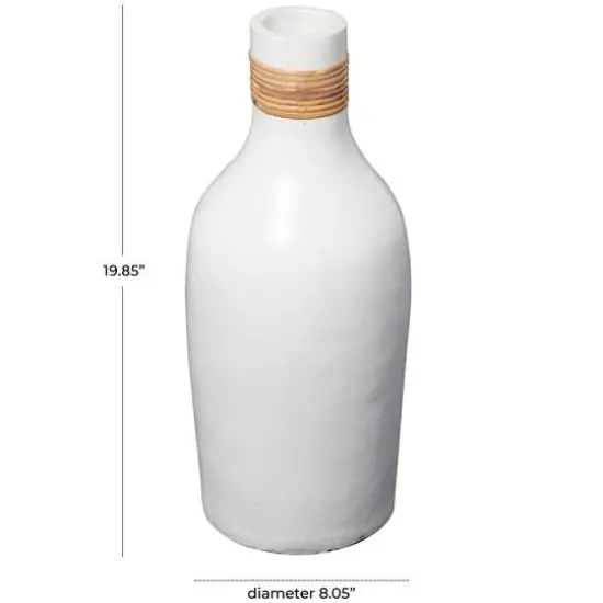 20" White Ceramic Vase with Wrapped Rattan Detailing {6}
