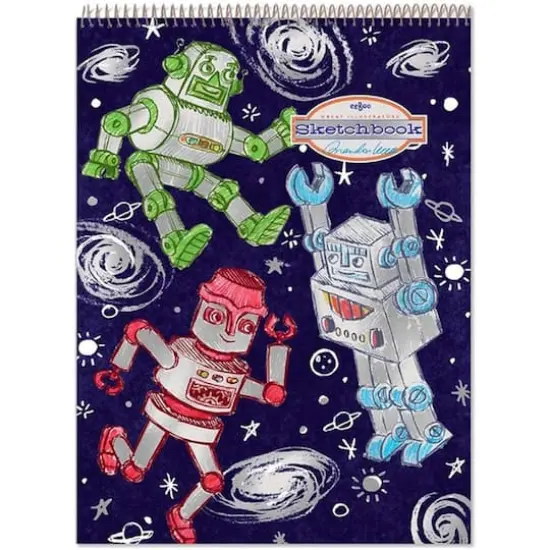 eeBoo Silver Robots Spiral Sketchbook, 8.5" x 11" {3}
