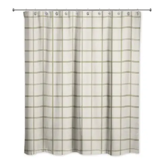 Cream and Green Check Shower Curtain {1}