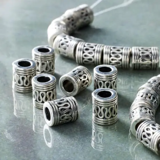 Silver Snake Carved Metal Tube Beads, 9mm by Bead Landing&trade; {3}