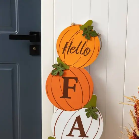 Glitzhome&reg; 41.75" Fall and Christmas Double-Sided Wooden Pumpkin and Ornament Porch Sign {8}