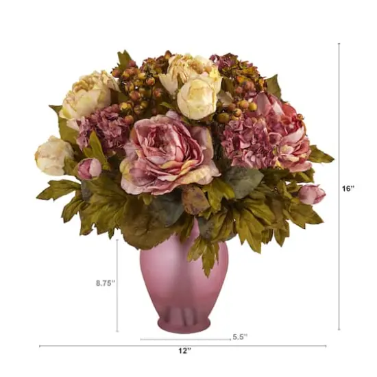 16" Peony Arrangement in Rose Colored Vase {4}