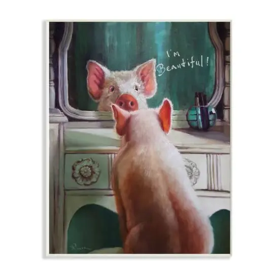 Stupell Industries I'm Beautiful Painted Pig in Mirror White Framed Wall Art {1}