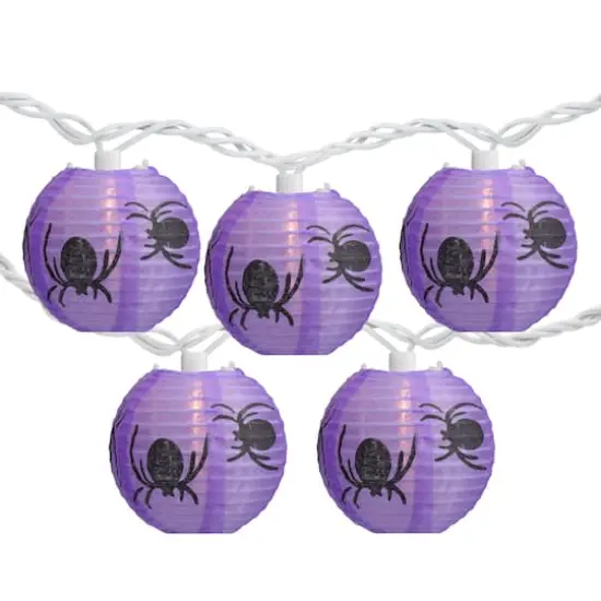 10ct. Purple & Black Spider Paper Lantern Halloween Lights {1}