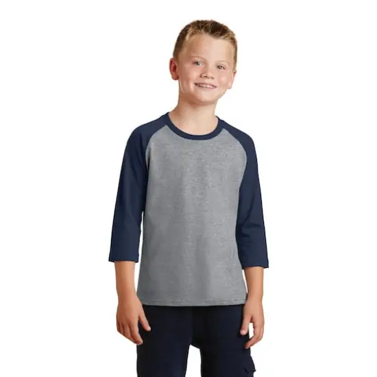Port & Company Youth Raglan Tee Athletic Heather/Navy {4}