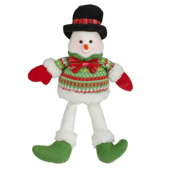 18" Red & Green Sitting Smiling Snowman Christmas Figure {1}