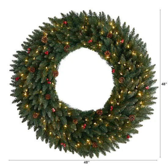 4ft. Clear LED Lights Flocked Artificial Christmas Wreath With Pinecones & Berries {3}
