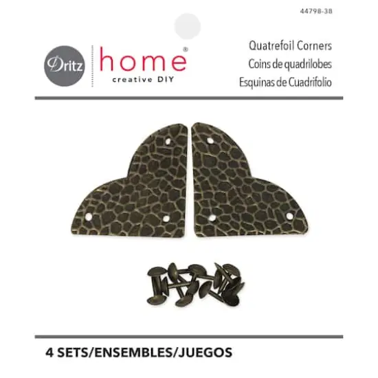 Dritz&reg; Home Antique Brass Small Textured Quatrefoil Corners, 3ct. {6}