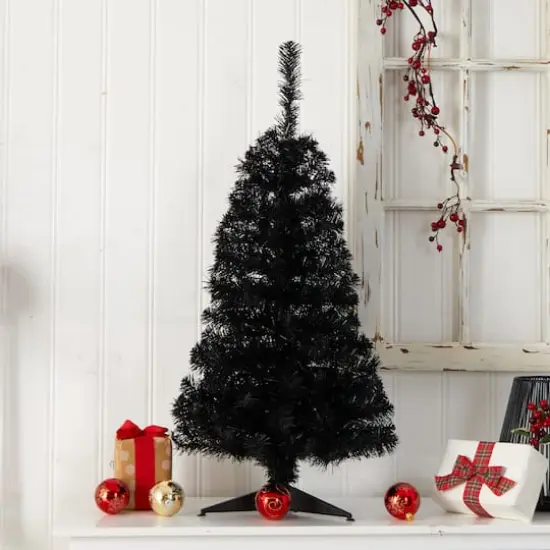 3ft. Pre-Lit Black Artificial Christmas Tree, Warm White LED Lights {9}