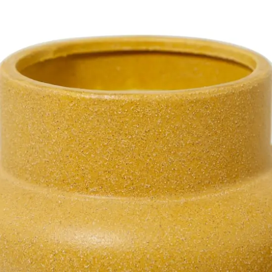 CosmoLiving by Cosmopolitan Yellow Ceramic Vase with Ring Ribbing Set of 2 16", 12" {4}
