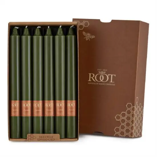Root Candles Arista&trade; 9" Smooth Dinner Candles, 12ct. Dark Olive {1}