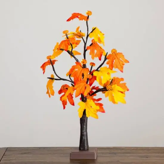 2ft. Pre-Lit Autumn Maple Artificial Fall Tree with 24 Warm White LED & Pumpkin Shaped Lights with Detachable Base {7}