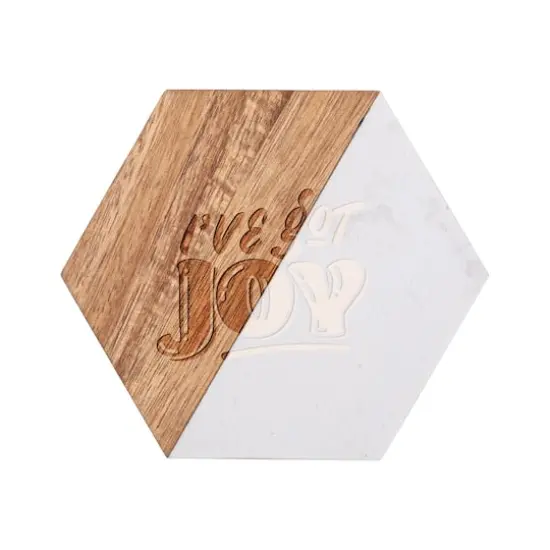 Craft Express 4ct. 3.93" x 4.5" Coaster Marble & Wood Laserable Hexagonal {4}
