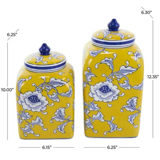 Yellow & Blue Ceramic Floral Decorative Jar Set {8}