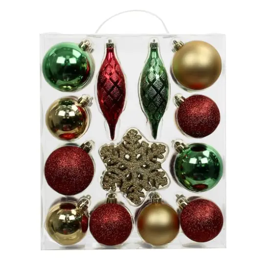 34 Pack Red, Green & Gold Shatterproof Ornaments by Ashland® {1}
