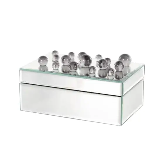 8.25" x 5" x 4.5" Silver Glass Mirrored Decorative Jewelry Box with Black Bubble Textured Balls {1}