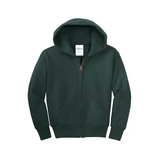 Port & Company® Youth Core Fleece Full-Zip Hooded Sweatshirt Dark Green {1}