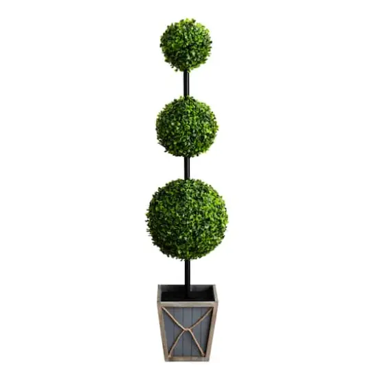 4ft. LED UV Resistant Triple Ball Boxwood Topiary in Decorative Planter {1}