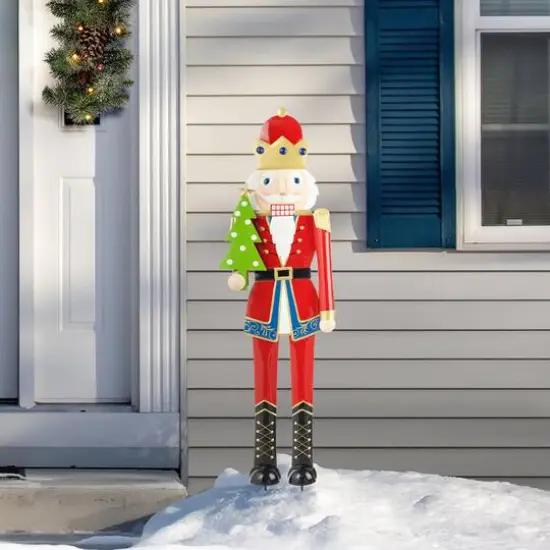 Glitzhome&reg; 43.25" Metal Christmas Nutcracker Yard Stake/D&eacute;cor Accent {7}
