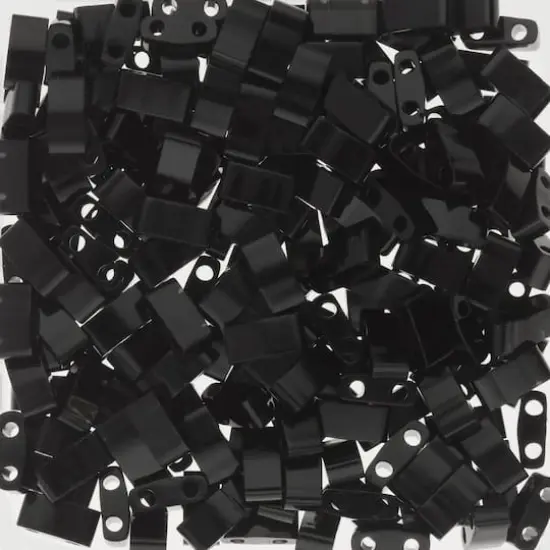 Miyuki&reg; Half Tila&reg; 5mm 2-Hole Glass Seed Beads Jet Black {1}
