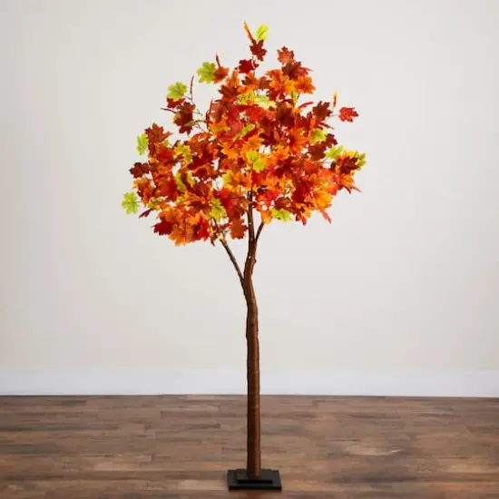 6ft. Pre-Lit Shades of Autumn Maple Artificial Fall Tree with 360 Warm White LED Lights {9}