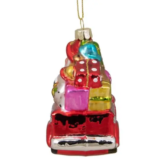 4" Red Fire Truck With Santa & Presents Glass Christmas Ornament {6}