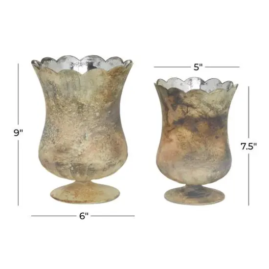 Set of 2 Brown Glass Rustic Candle Holder, 7.5", 9" {6}