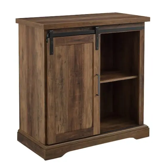 Walker Edison 32" Reclaimed Barnwood Sliding Grooved Door Modern Accent Cabinet  {5}